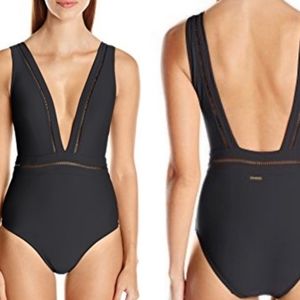 Sz 2 NWT Ted Baker Deep V Pointelle Swimsuit